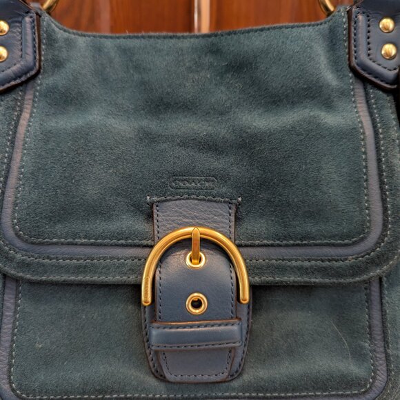Coach EUC+ Teal Green Suede Shoulder Bag - Picture 3 of 16